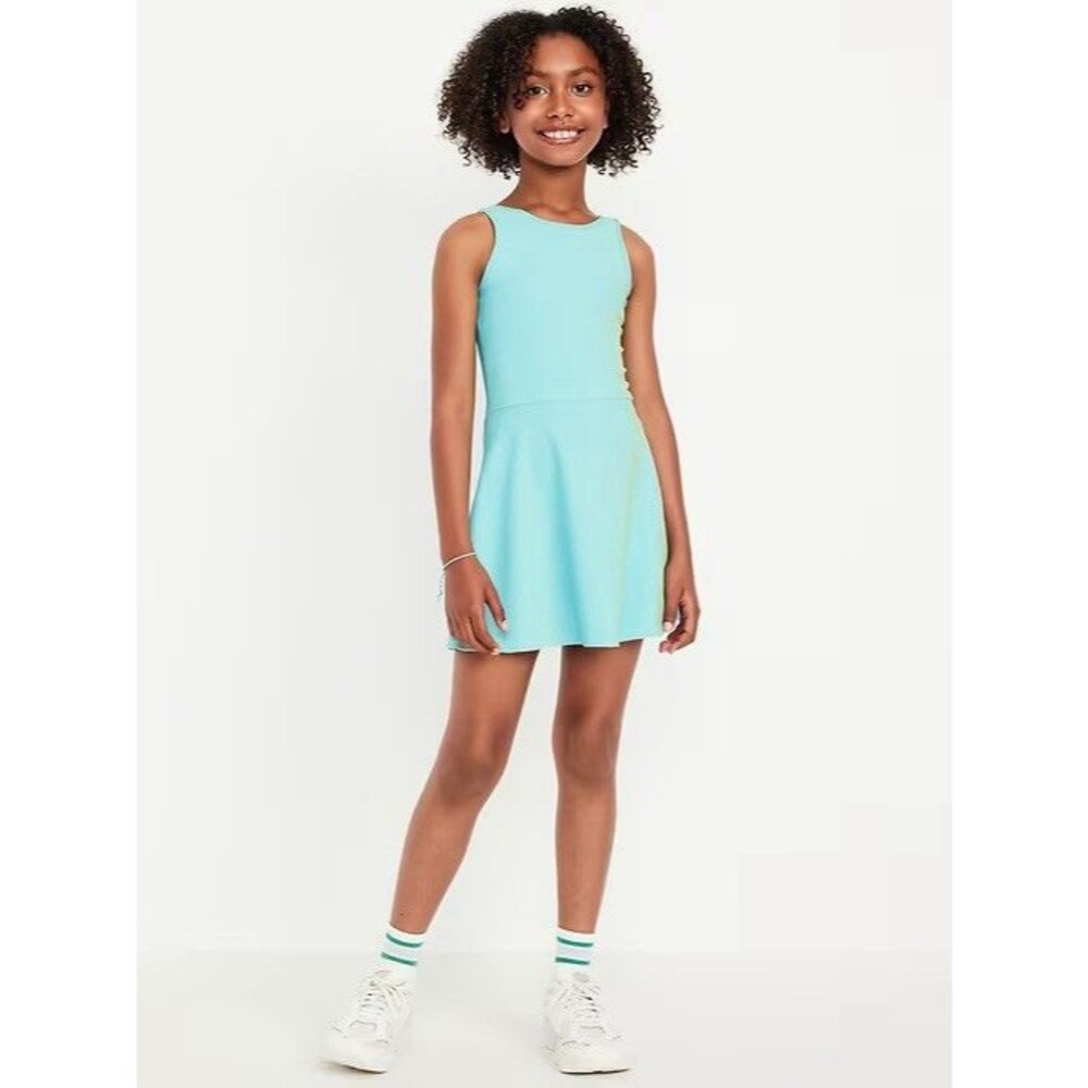 BIN3 NWT Girls XXL Old Navy PowerSoft Ribbed Athletic Tennis Dress in Blue/Green
